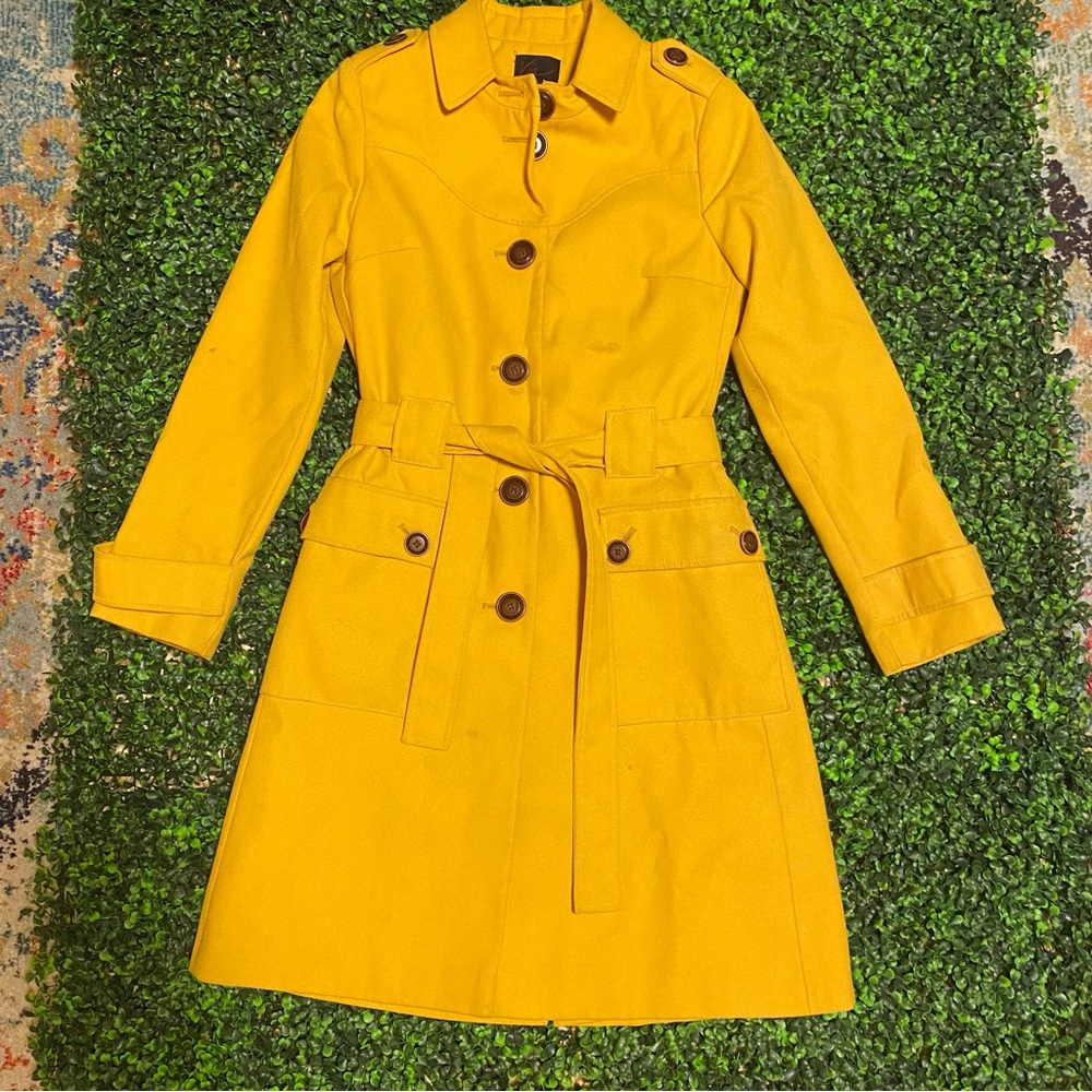 Via Brand Mustard Yellow Trench Coat. Size 8.